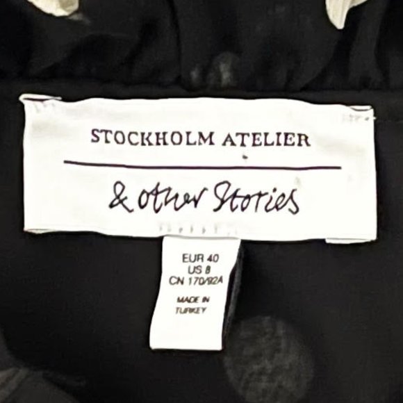 & Other Stories Size 8 Black Polka Dot Neck Wrist Tie Detail BOHO Midi Dress EUC - Picture 4 of 6